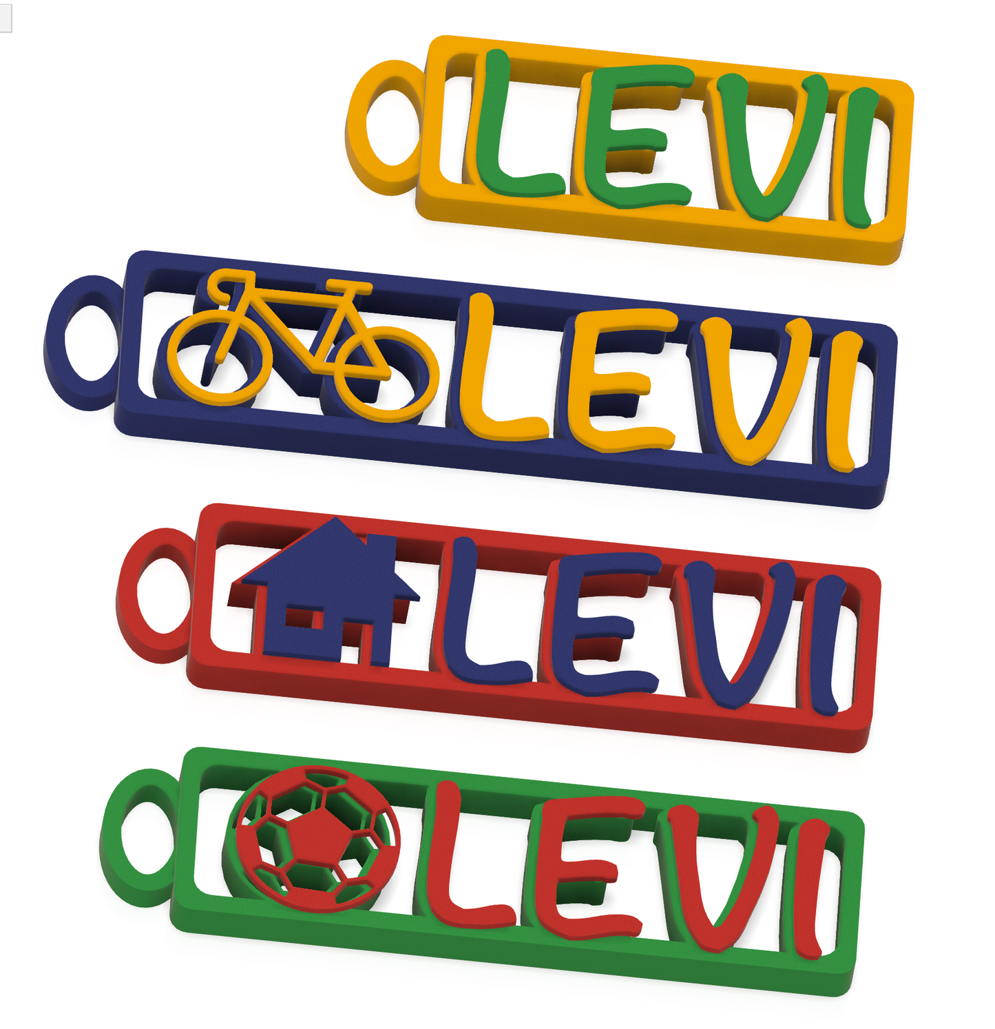 Schlüsselanhänger Design "Fahrrad", "Haus" oder "Fußball" mit Name, Kofferanhänger , Rucksackanhänger, Reissverschluss, personalisiert, 2-farbig